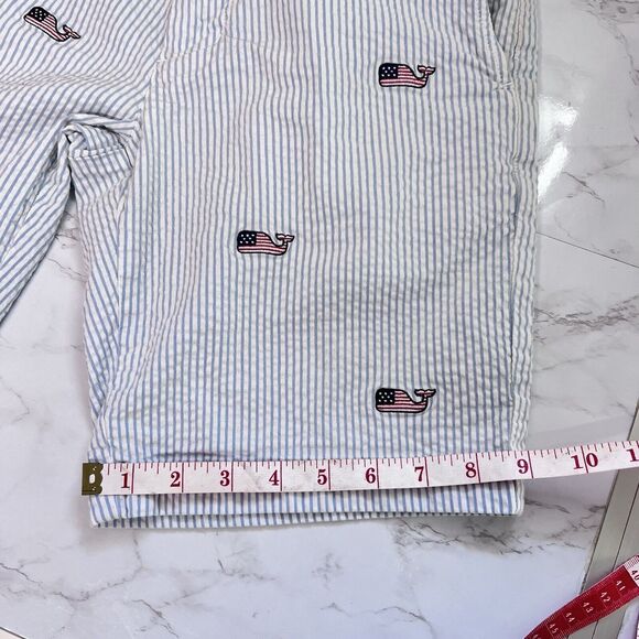 Vineyard Vines Seersucker Club Shorts Chino Striped Blue Men’s 28 Whale US Flag - Picture 12 of 15